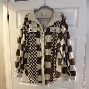 BiBi Light Cream and Brown Checkered Jacket